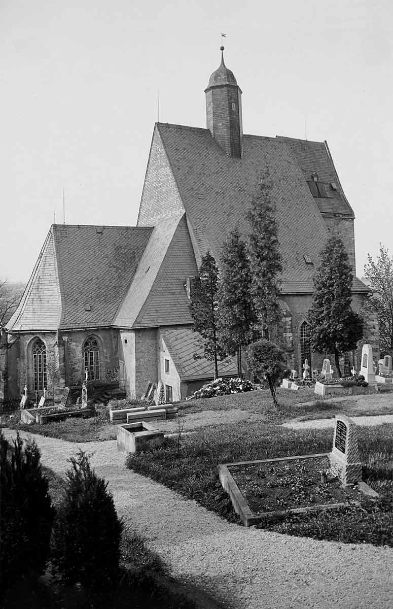 Kirche und Friedhof, Burkardswalde, Aufnahme um 1912